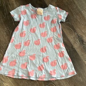 TBBc Blue Dress with Pink Apple Print